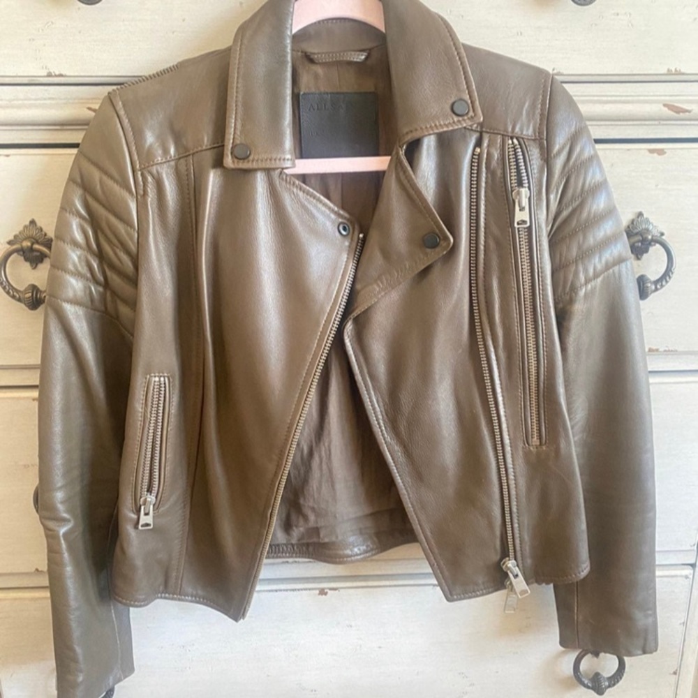 AllSaints leather moto jacket brown
